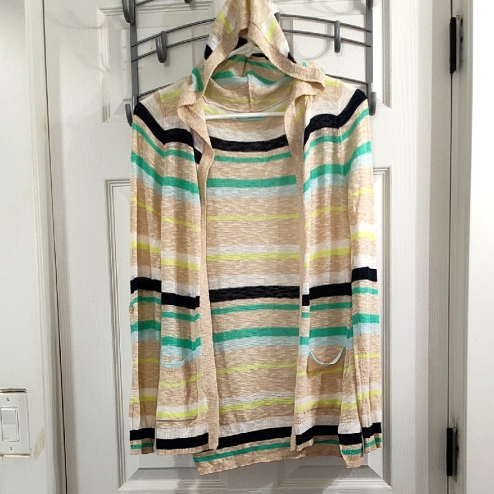 Maurices Cream and Teal Cardigan Sweater with Stripes